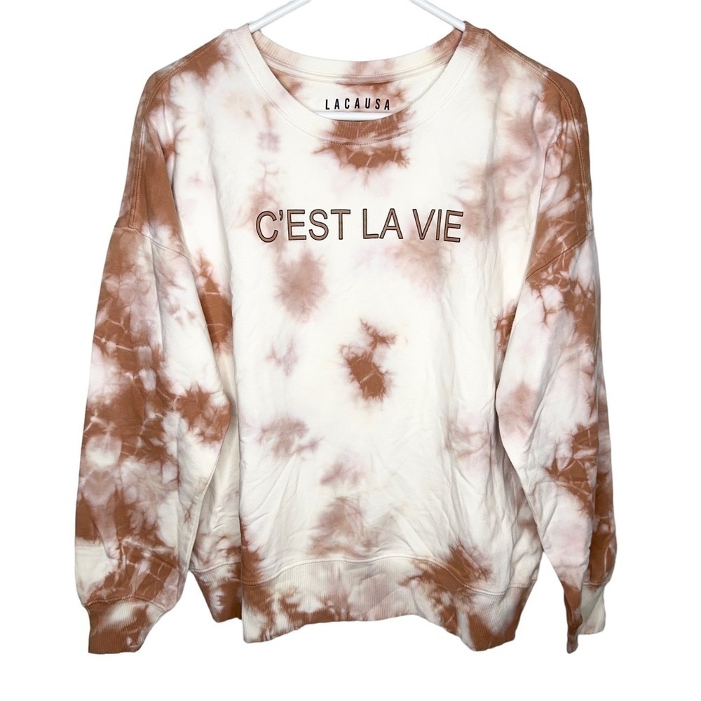 Anthropologie Lacausa Tie Dye CEST LA VIE Sweatshirt Size Medium NWT